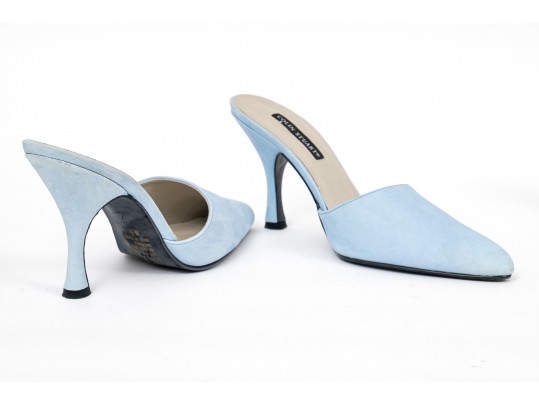 Colin Stuart Pair Of Two Sueded Mules, Light Blue And Light Tan, Size 8 1/2
