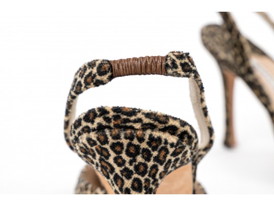 Manolo Blahnik Bold Leopard Print Slingblacks, Size 39 1/2