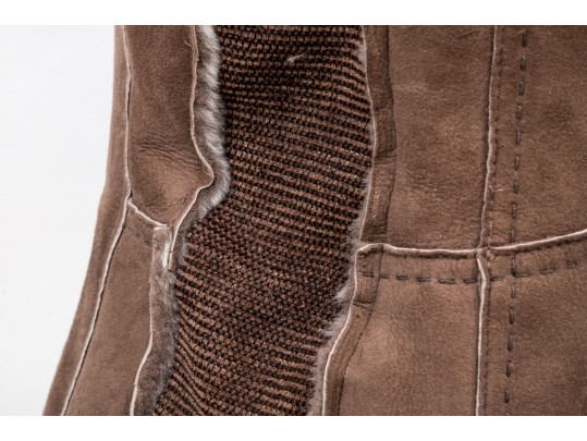 Elie Tahari Striking Brown Toned Bedazzled Shearling Vest, Size XS