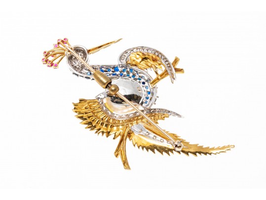 18k Yellow Gold Graceful Diamond Bird Brooch, App. 0.97 TCW