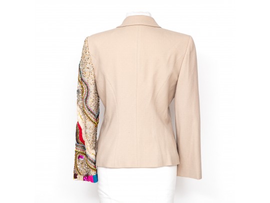 Christian Lacroix Elegant Tan Bejeweled Sleeve Wool Blazer