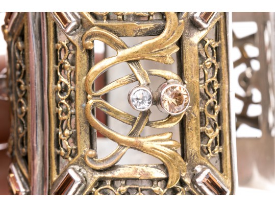 Margaret Thurman Sterling And Bronze Wide Lattice And White Topaz Cuff Bracelet