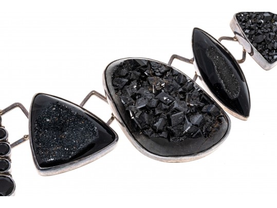 Margaret Thurman Magnificent Sterling, Cameo, Jet, Druzy And Smoky Quartz Necklace