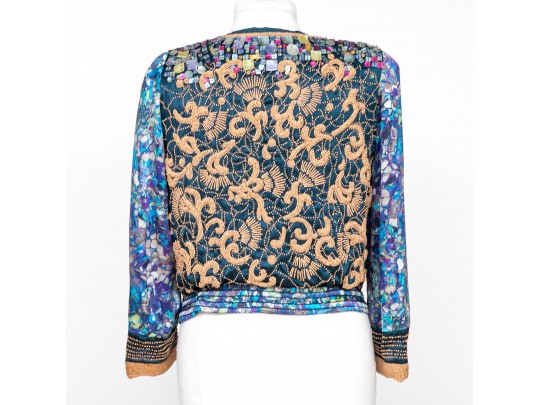 Dries Van Noten Amazing Blue Beaded Short Jacket, Size 42
