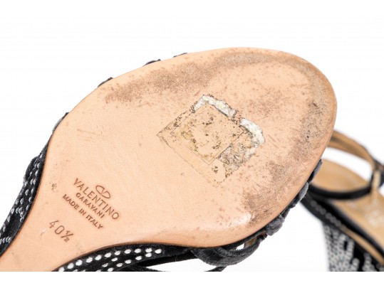 Valentino Garavini Extravagant, Dark Grey Strappy Wedge Sandals, Bejeweled, Size 40 1/2