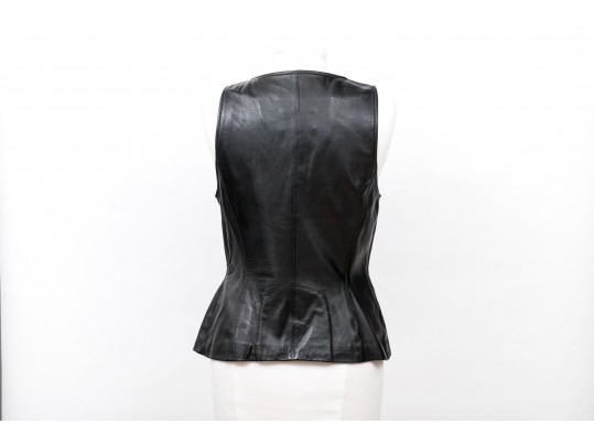 Dana Buchman Black Leather Zip Vest, Size 10