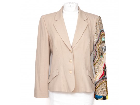 Christian Lacroix Elegant Tan Bejeweled Sleeve Wool Blazer