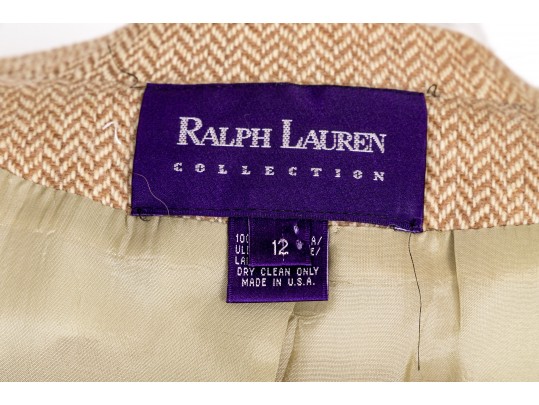 Ralph Lauren Purple Label Tan Tweed Blazer, Size 12