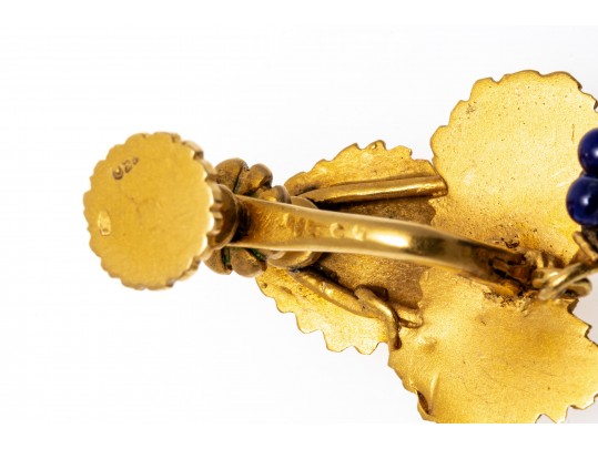 18k Yellow Gold Vintage Grape, Foliate And Cherub Motif Necklace, With Earrings