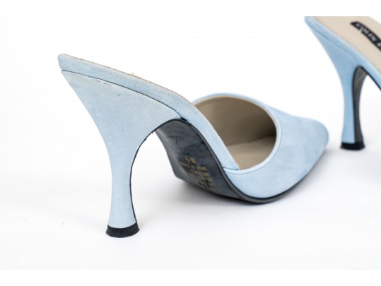 Colin Stuart Pair Of Two Sueded Mules, Light Blue And Light Tan, Size 8 1/2