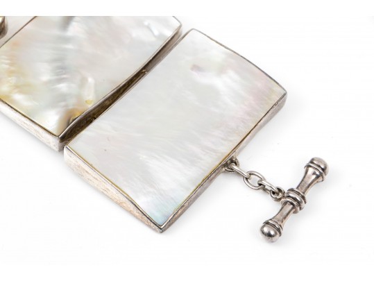 Starborn Sterling Silver Breathtaking Wide Mother-Of-Pearl And Citrine Panel Bracelet