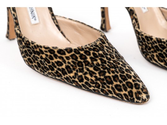 Manolo Blahnik Bold Leopard Print Slingblacks, Size 39 1/2