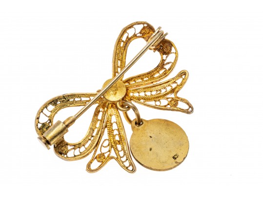 Charming 800 Silver Filigree Bow Brooch