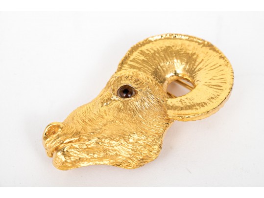 Christopher Ross Impactful Vintage Rams Head Belt Buckle, 1986