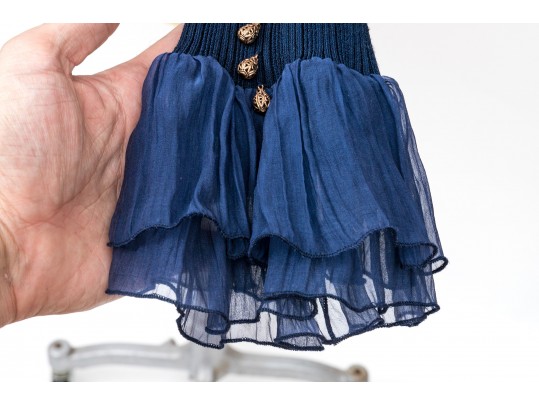 Roberto Cavalli Class Blue Sheer Ruffled Blouse