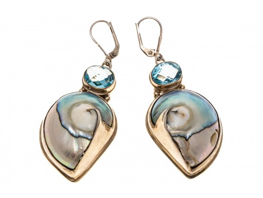 Sterling Abalone Shell And Topaz Pendant Earrings