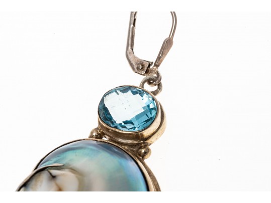 Sterling Abalone Shell And Topaz Pendant Earrings