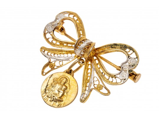 Charming 800 Silver Filigree Bow Brooch