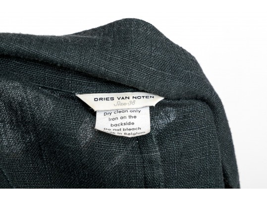 Dries Van Noten Blue Black Linen Embroidered Sleeve Jacket, Size 38