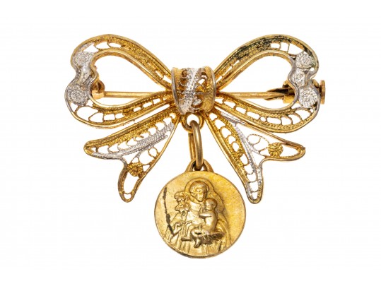 Charming 800 Silver Filigree Bow Brooch