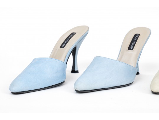 Colin Stuart Pair Of Two Sueded Mules, Light Blue And Light Tan, Size 8 1/2