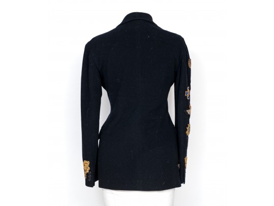 Dolce & Gabbana Unique Double Breasted Black Blazer With Patches, Size 42