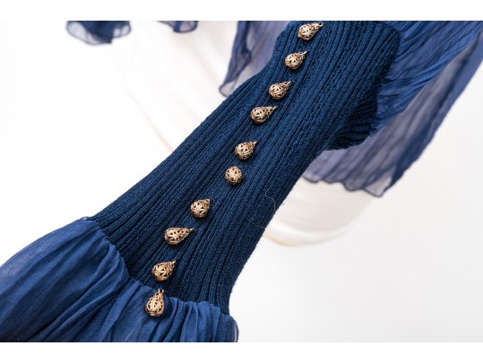 Roberto Cavalli Class Blue Sheer Ruffled Blouse