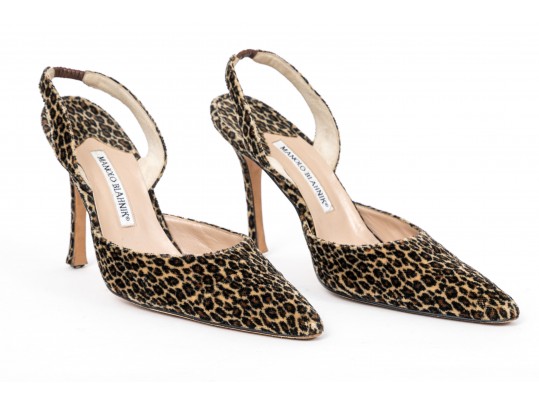 Manolo Blahnik Bold Leopard Print Slingblacks, Size 39 1/2