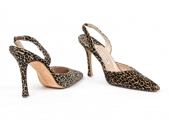 Manolo Blahnik Bold Leopard Print Slingblacks, Size 39 1/2