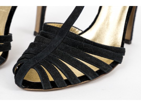 Roberto Cavalli Classic Black Suede Stilleto T-straps, Size 40