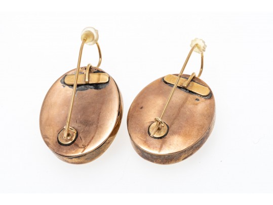 9k Gold Pretty Carved Cameo Drop Earrings With Simple Frames