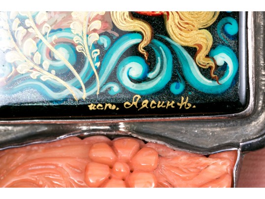 Amy Kahn Russell Sterling Silver Striking Sea Life Motif Brooch, With Coral And Turquoise