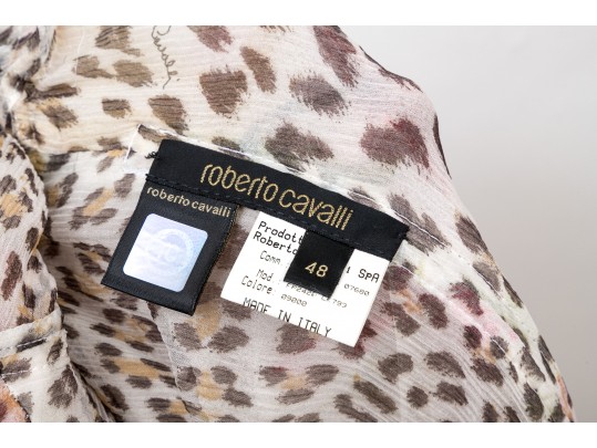 Roberto Cavalli Ivory, Leopard Print And Floral Blouse, Bejeweled, Size 48