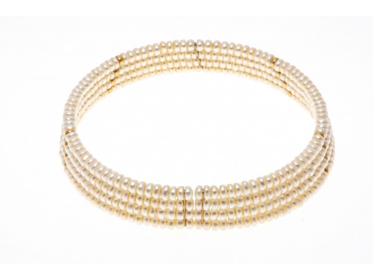 Pearl And 14K Four Stranded Collar Necklace