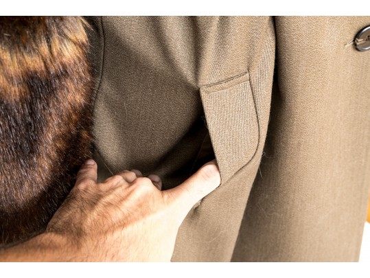 Ralph Lauren Purple Label Tan Wool Belted Faux Fur Trimmed Coat, Size 8