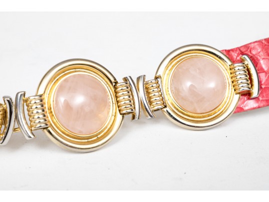 Judith Leiber Striking Vintage Two Tone Faux Pearl Belt Buckle, With Belt