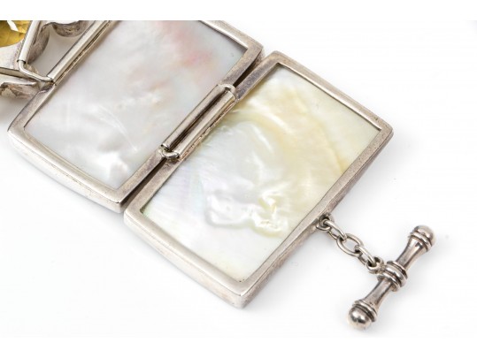 Starborn Sterling Silver Breathtaking Wide Mother-Of-Pearl And Citrine Panel Bracelet