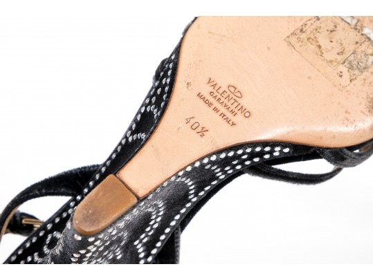 Valentino Garavini Extravagant, Dark Grey Strappy Wedge Sandals, Bejeweled, Size 40 1/2