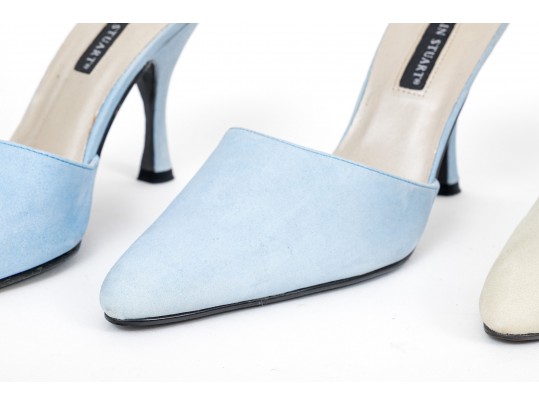 Colin Stuart Pair Of Two Sueded Mules, Light Blue And Light Tan, Size 8 1/2