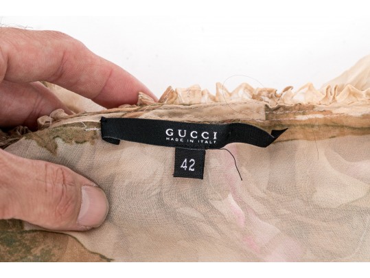 Gucci Ivory And Pink Sheer Silk Floral Blouse, Size 42