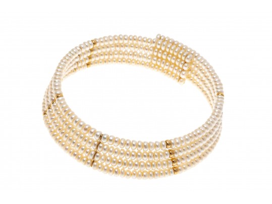 Pearl And 14K Four Stranded Collar Necklace