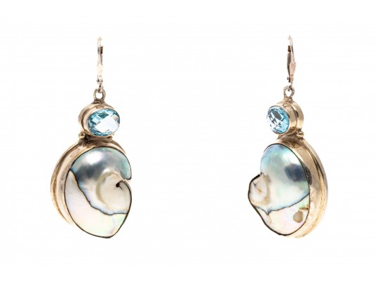 Sterling Abalone Shell And Topaz Pendant Earrings