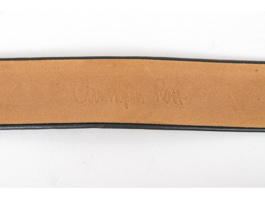 Margarita Barrera Festive Vintage Silver Tone French Horn Belt Buckle, 1994, With Belt