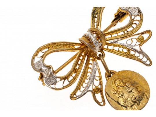 Charming 800 Silver Filigree Bow Brooch