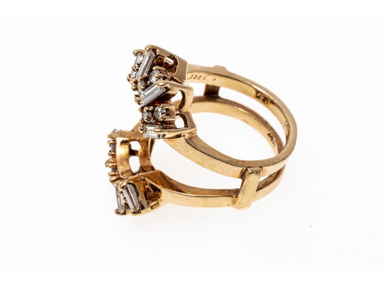 14k Yellow Gold Classic Diamond Guard Ring, App. 0.47 TCW, Size 5.25