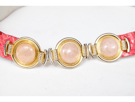 Judith Leiber Striking Vintage Two Tone Faux Pearl Belt Buckle, With Belt