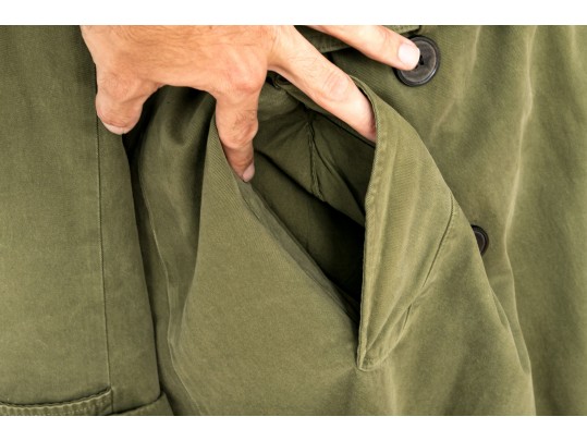 Dries Van Noten Green Cotton Belted Long Jacket, Size Large