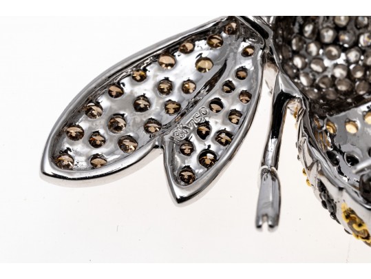 18k Striking Yellow Sapphire And White, Black And Cognac Diamond Bee Brooch