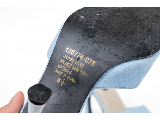 Colin Stuart Pair Of Two Sueded Mules, Light Blue And Light Tan, Size 8 1/2