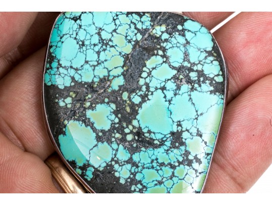 Amy Kahn Russell Sterling Silver Striking Turquoise And Iridescent Glass Brooch